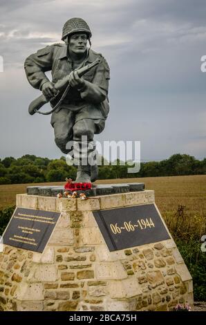 Near Utah Beach stands a new monument to combat leadership, dedicated to f Maj. Richard Winters, from Company E, 2nd Battalion, 506th Parachute Infant Stock Photo