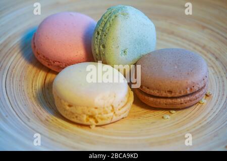 Macarons in different colours on a background Stock Photo
