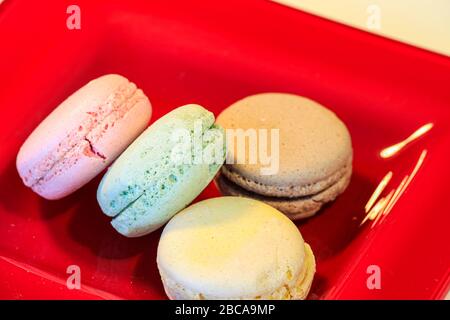 Macarons in different colours on a background Stock Photo