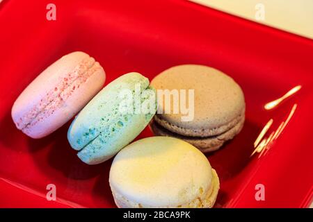 Macarons in different colours on a background Stock Photo