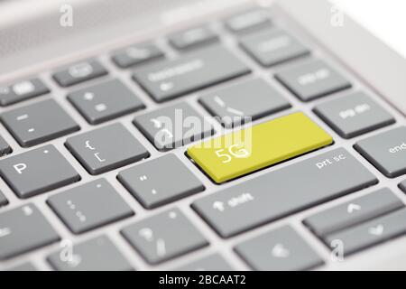 Set of 5G service communication computing architecture concept shown on enter key on notebook keyboard Stock Photo