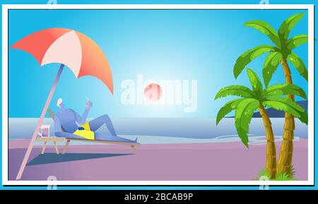 cartoon art of a beach view in sunny day Stock Vector
