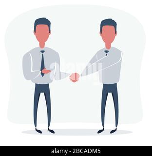 Two confident young men are shaking hands together in an office. Business consept. Stock Vector