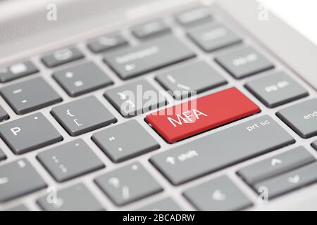 Cyber security hacking https MFA password phishing scam concept shown on close up enter key on notebook keyboard Stock Photo