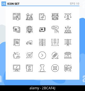 Set of 25 Modern UI Icons Symbols Signs for pencil, paper, town, garland, technology Editable Vector Design Elements Stock Vector