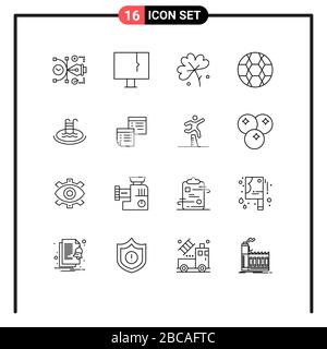 16 Thematic Vector Outlines and Editable Symbols of sport, football, virus, ball, flower Editable Vector Design Elements Stock Vector