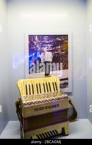 Sweden, Stockholm, Djurgarden, ABBA Museum, museum to the Swedish pop group Abba, group member Benny Andersson's accordion Stock Photo