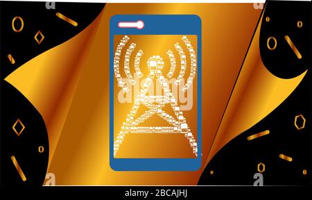 mobile device art on golden black particle background Stock Vector