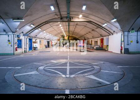 Sweden, Vastragotland and Bohuslan, Gothenburg, The Aeroseum, fomer underground jet fighter base built during the Cold War under rock, underground air Stock Photo