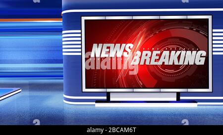 Virtual TV news broadcast studio set background with suspended greenscreen  Stock Photo - Alamy