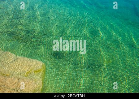 Sweden, Gotland Island, Labro, Bla Lagunen, Blue Lagoon, natural swimming area in former chalk quarry with blue green water Stock Photo