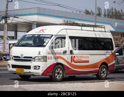 Chiangmai, Thailand - March  5 2020:  Prempracha company van. Route Phrow and Chiangmai. On road no.1001, 8 km from Chiangmai Business Area.