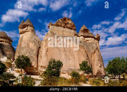 Picturesque landscape on Goreme national park. Cappadocia, Turkey. Scenic view of the pillars of weathering in the Valley of the monks. Pashabag. Stock Photo