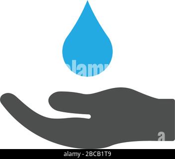 Hand with drop water icon. Pharmacy vector illustration Stock Vector