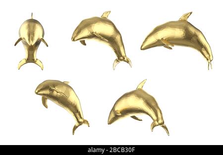 3d rendering set of polygonal dolphins isolated on white Stock Photo