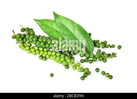 Fresh green peppercorns isolated on  white background. Stock Photo