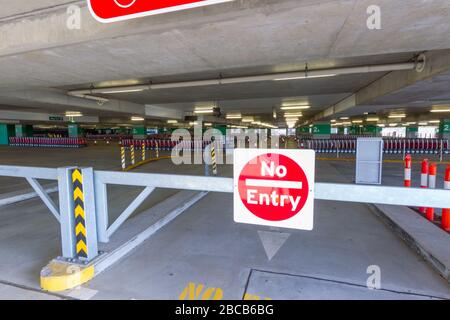 Sydney, Australia. 04th Apr, 2020. As the Australian airline industry faces an increasingly uncertain future as a result of the impact of the COVID-19 Coronavirus, the carpark at Sydney International Airport has become empty of air travellers and their cars and holds hundreds of now un-needed passenger baggage trolleys. Credit: Robert Wallace/Alamy Live News Stock Photo