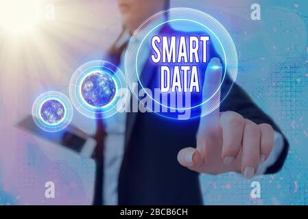 Writing note showing Smart Data. Business concept for digital information that is formatted for further consolidation Elements of this image furnished Stock Photo