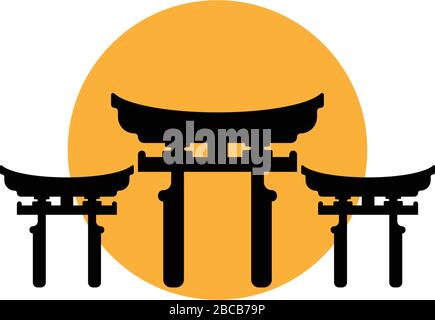 Torii Gate flat vector icon logo Stock Vector