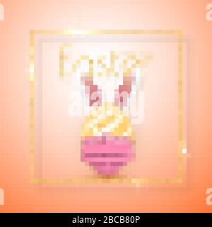 Happy Easter. Easter egg with rabbit ear in medical face mask on white background. Vector illustration. Stock Vector