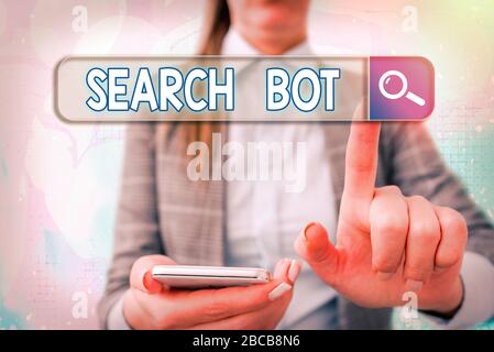Handwriting text writing Search Bot. Conceptual photo a program that runs automated tasks over the Internet or network Stock Photo