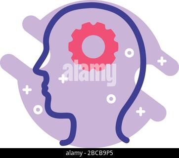 profile with gear mental health line style icon Stock Vector