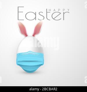 Happy Easter. Easter egg in medical face mask on white background. Vector illustration. Stock Vector