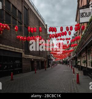 Deserted China Town in London during the coronavirus pandemic health crisis in England. Stock Photo