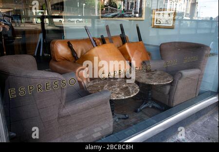 London, UK. 3rd Apr, 2020. Photo taken on April 3, 2020 shows a closed cafe in London, Britain. The number of confirmed cases of COVID-19 in Britain reached 38,168 as of Friday morning, an increase of 4,450 in 24 hours, according to the lastest figure from the Department of Health and Social Care. Credit: Han Yan/Xinhua/Alamy Live News Stock Photo