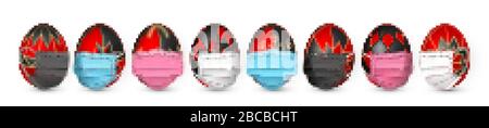 Happy Easter. Color Easter egg in medical face mask on white background. Vector illustration. Stock Vector