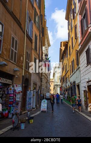 View of charming Via del Seminario street in the heart of historic Metropolitan city of Rome near the Pantheon,Italy Stock Photo