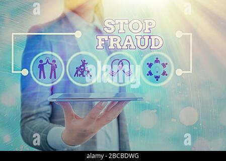 Conceptual hand writing showing Stop Fraud. Concept meaning campaign advices showing to watch out thier money transactions Stock Photo