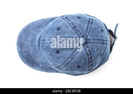 Blue denim baseball cap closeup isolated on white Stock Photo