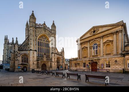 The Roman Baths & Bath Abbey, Bath Somerset England UK Stock Photo