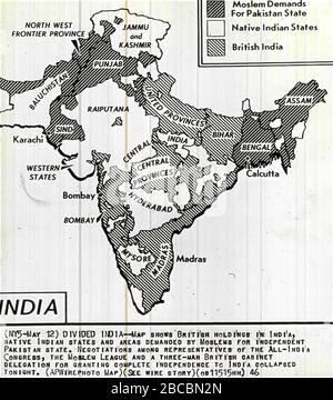 1946 Map of British India with areas demanded for separate Pakistan by ...