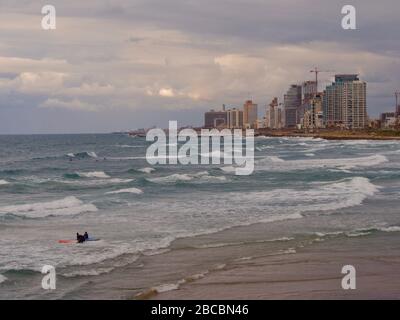 Panoramic view of Tel-Aviv beach in the morningf Stock Photo
