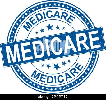 blue Medicare universal healthcare campaign stamp flat vector label for print and websites Stock Vector