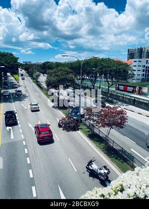 The Road accident of a car running on road divider Stock Photo