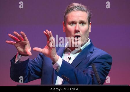 STOCK IMAGE RE-EDITS Glasgow, UK. 15 February 2020. Sir Keir Starmer wins the Leadership for the UK Labour Party with 56.2% of votes in the first round of polling, with Rebecca ling-Bailey on 27.6% and Lisa Nandy on 16.2%. Picture is taken of UK Labour Party Hustings for the Labour Party Leadership 2020.