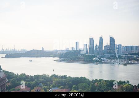 Singapore-4 Sep 2019: View on Faber Hill, VivoCity, the Marina and the port from the Sentosa cable car, in Singapore Stock Photo