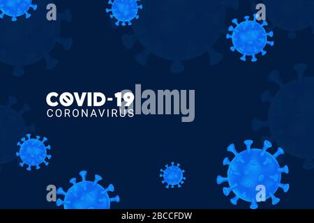 Corona Virus. COVID-19. Background with realistic 3d blue virus cells. Dark background with coronavirus. vector illustration. Coronavirus Background. Stock Vector