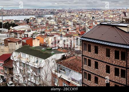 Istanbul, Turkey - February 12, 2020: Residential neighborhoods of the Beyoglu district in Istanbul. Stock Photo