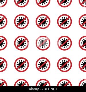 Coronavirus hand drawn bacterias in seamless pattern. Vector stock illustration. Stock Vector