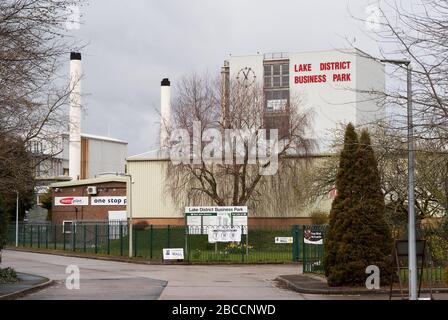 The Lake District Business Park showing industrial buildings on a very quiet day  with no people about as a result of Coronavirus/Covid 19 Stock Photo