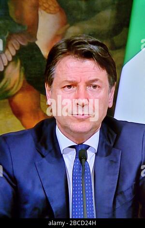 The Prime Minister Giuseppe Conte's press conference corona virus covid-19  on March 24th 2020  - Rome Italy Stock Photo