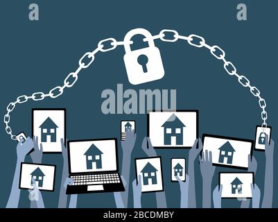 Online learning from home during covid-19 coronavirus lockdown safety and security concept Stock Vector