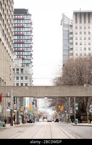 TORONTO, ONTARIO, CANADA - MARCH 31, 2020: CITY OF TORONTO DURING COVID-19 PANDEMIC.