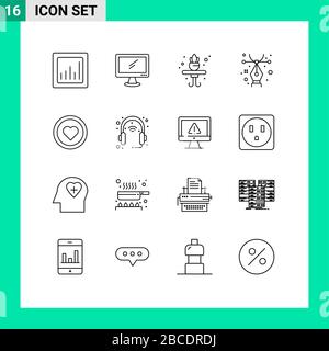 Pictogram Set of 16 Simple Outlines of user, like, home, interface, illustration Editable Vector Design Elements Stock Vector