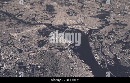 Washington DC city map 3D Rendering. Aerial satellite view. Stock Photo