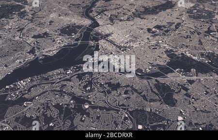 Washington DC city map 3D Rendering. Aerial satellite view. Stock Photo